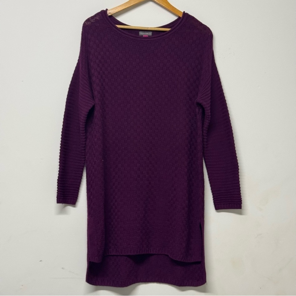 Vince Camuto Eggplant Purple Long Sleeve Sweater Knitted Longline Tunic Dress